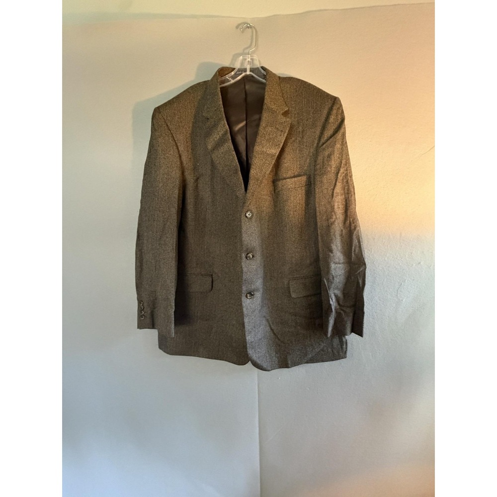 Guy Laroche Blazer Sport Coat Mens 48L Brown Wool Herringbone Tweed Jacket